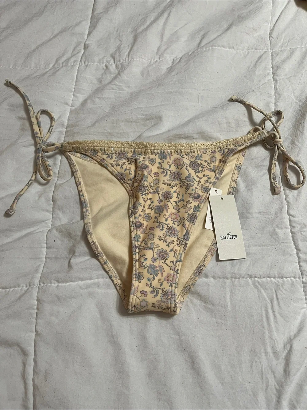 Hollister Pale Yellow Floral Tie-Side Bikini Bottoms
